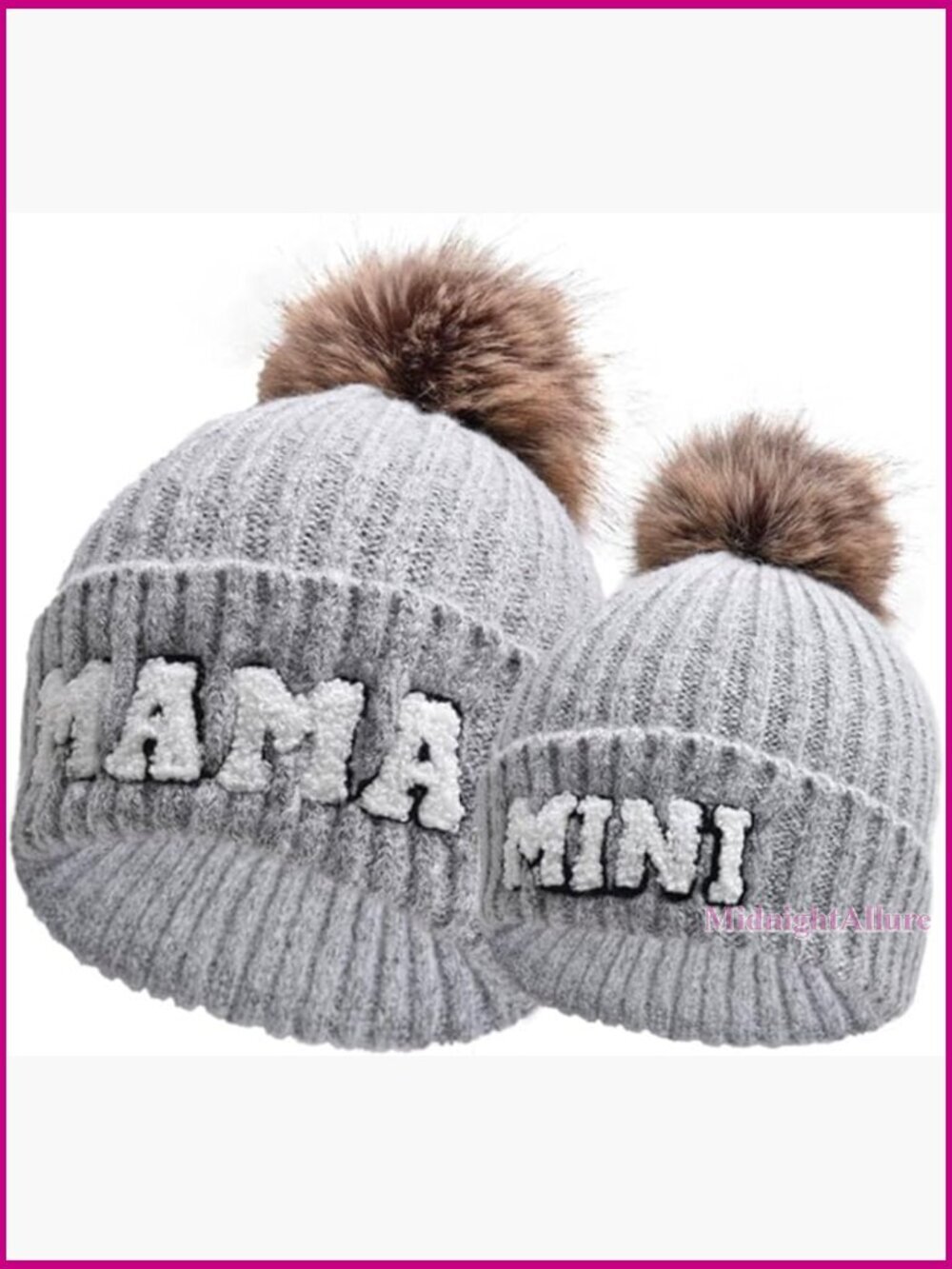 Parent-Child Beanie Hat Set Mama Mini Knitted Winter Pom Pom
